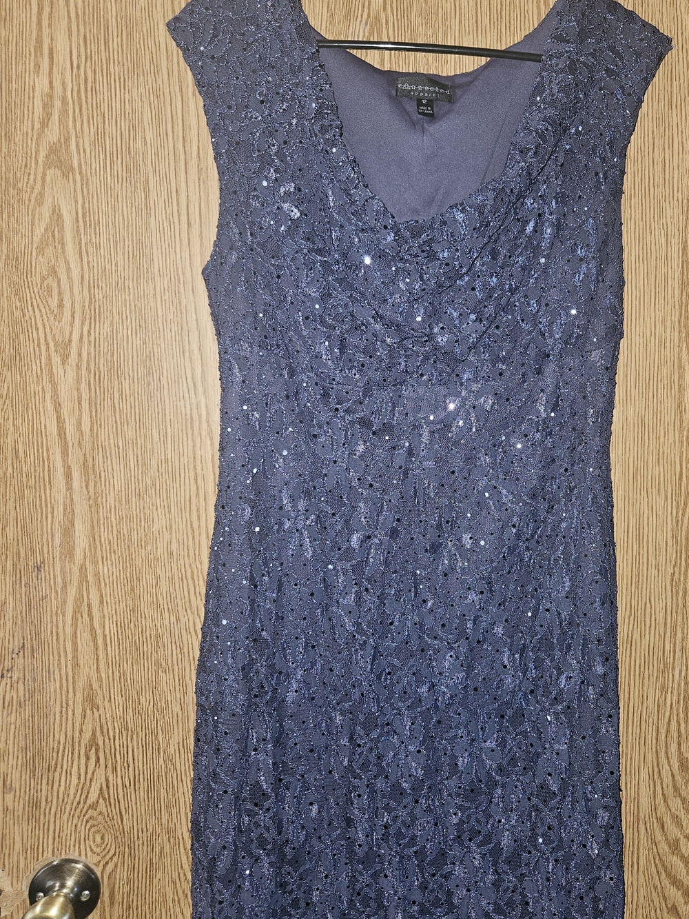Connected Apparel Blue Lace Sequin Sleeveless Dress